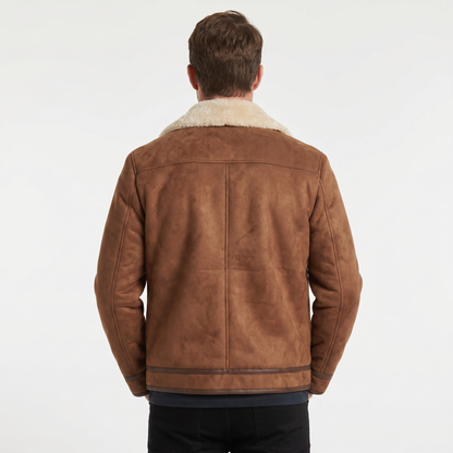 Men's Vintage Brown Suede Shearling Winter Jacket