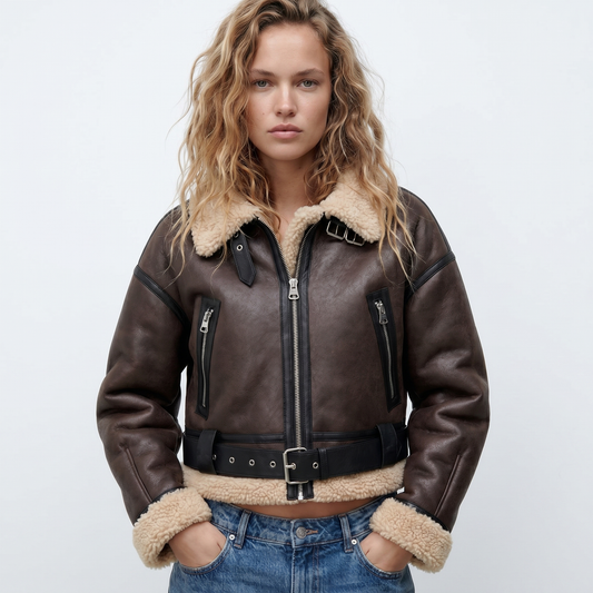 Women's Double-Sided Shearling Warm Bomber Autumn Jacket
