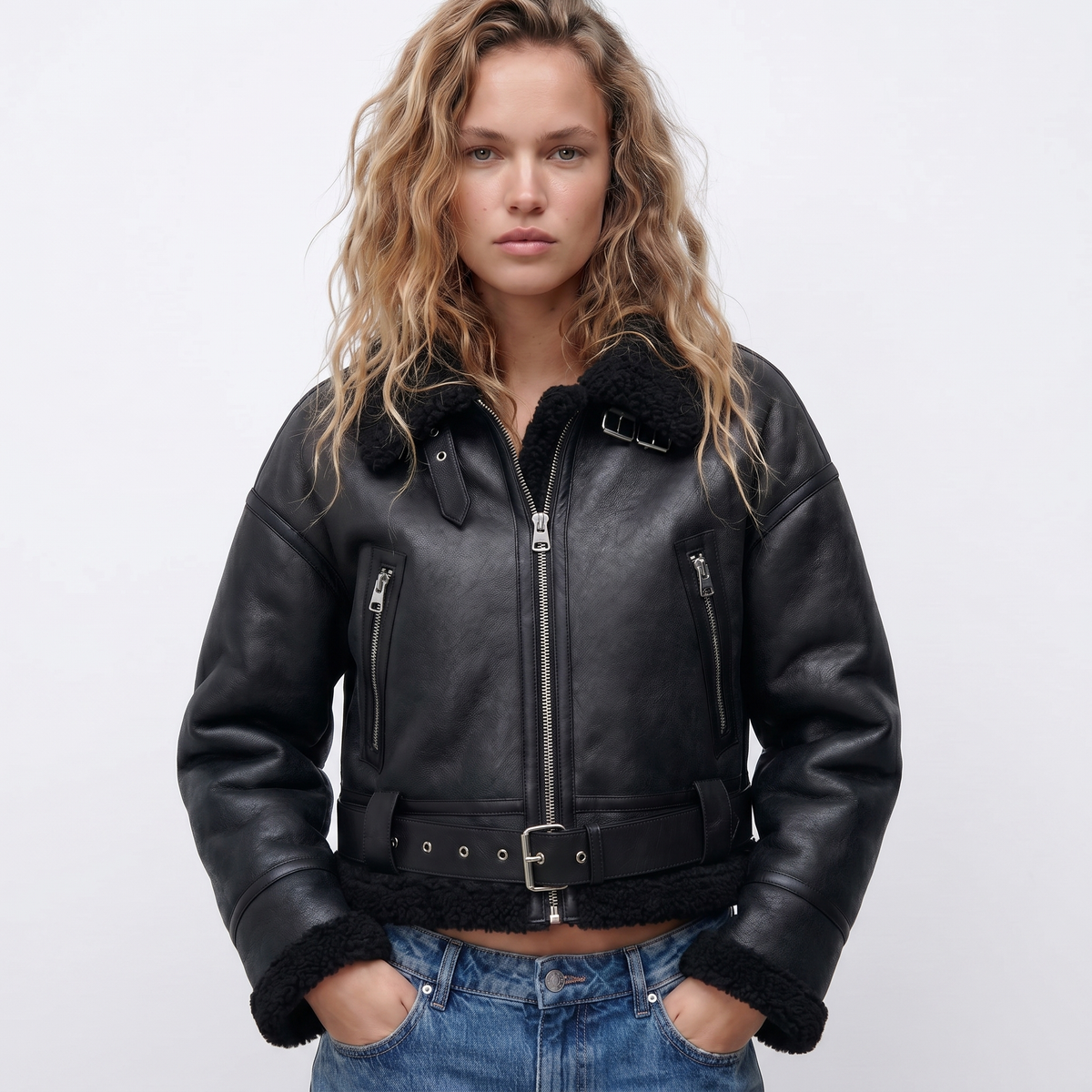 Women's Double-Sided Shearling Warm Bomber Autumn Jacket