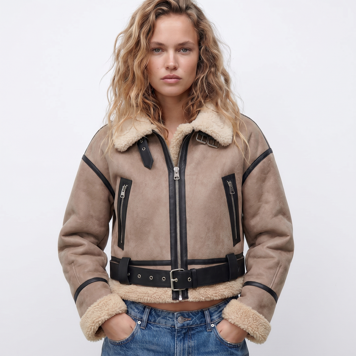 Women's Double-Sided Shearling Warm Bomber Autumn Jacket