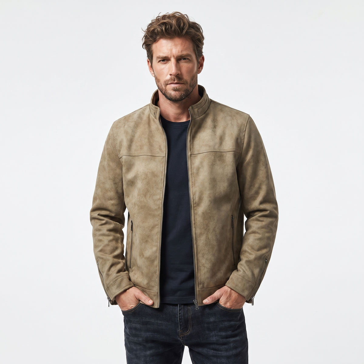 Men's Vintage Distressed Leather Bomber Autumn Jacket