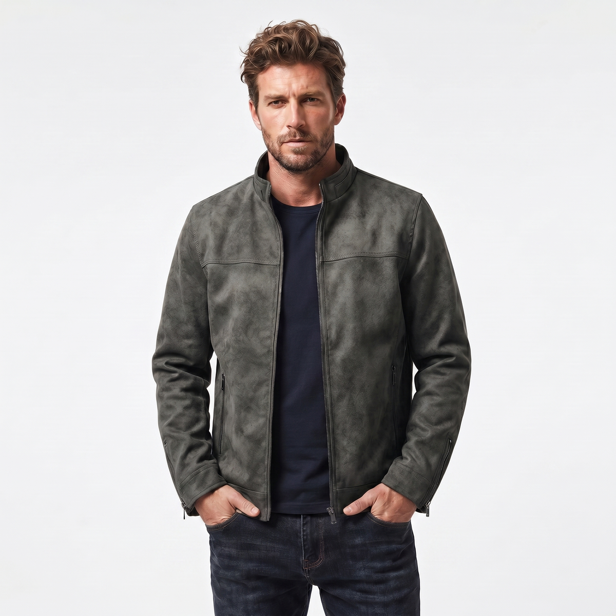 Men's Vintage Distressed Leather Bomber Autumn Jacket