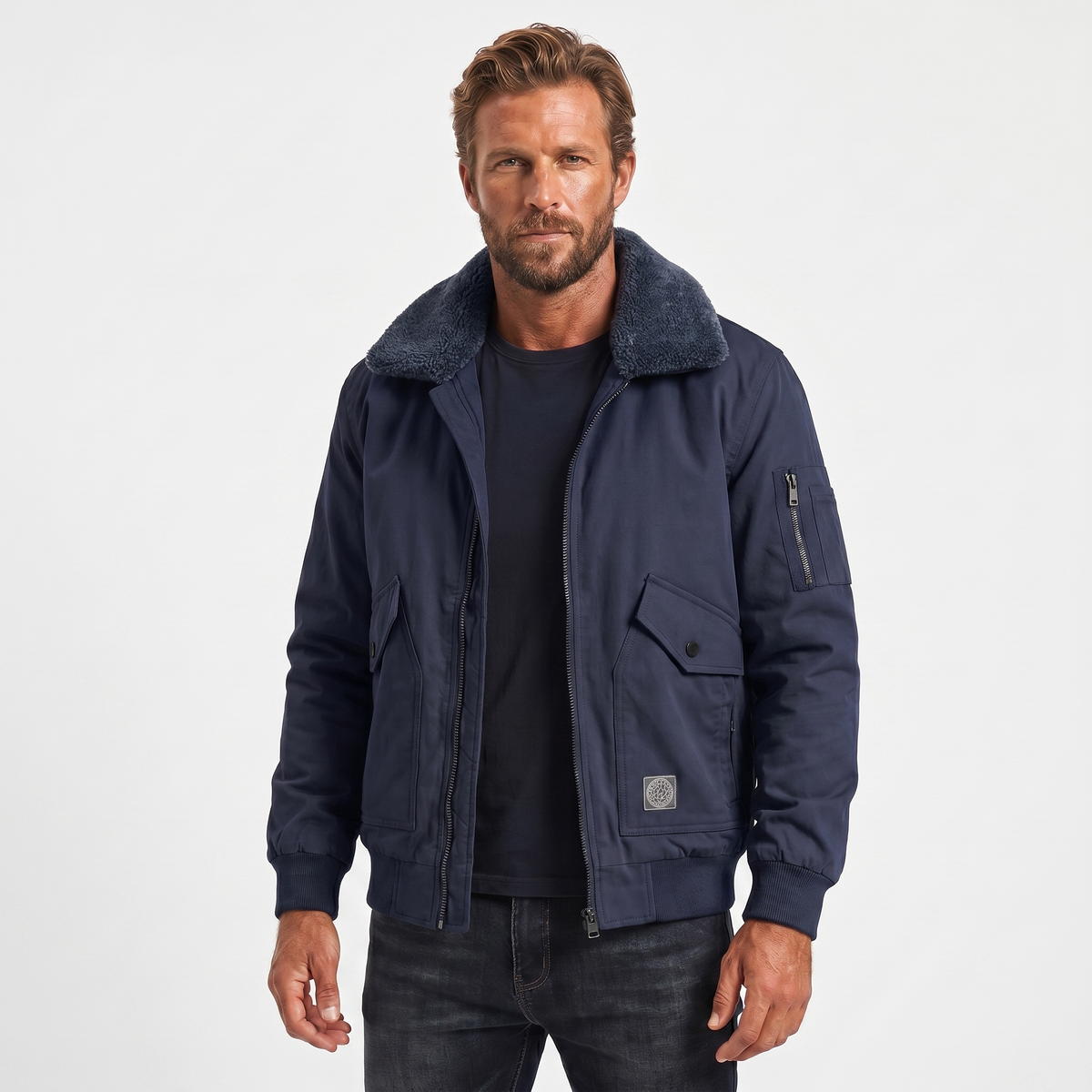 Men's Sherpa Lined Windproof Bomber Autumn Jacket