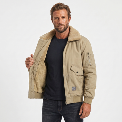 Men's Sherpa Lined Windproof Bomber Autumn Jacket