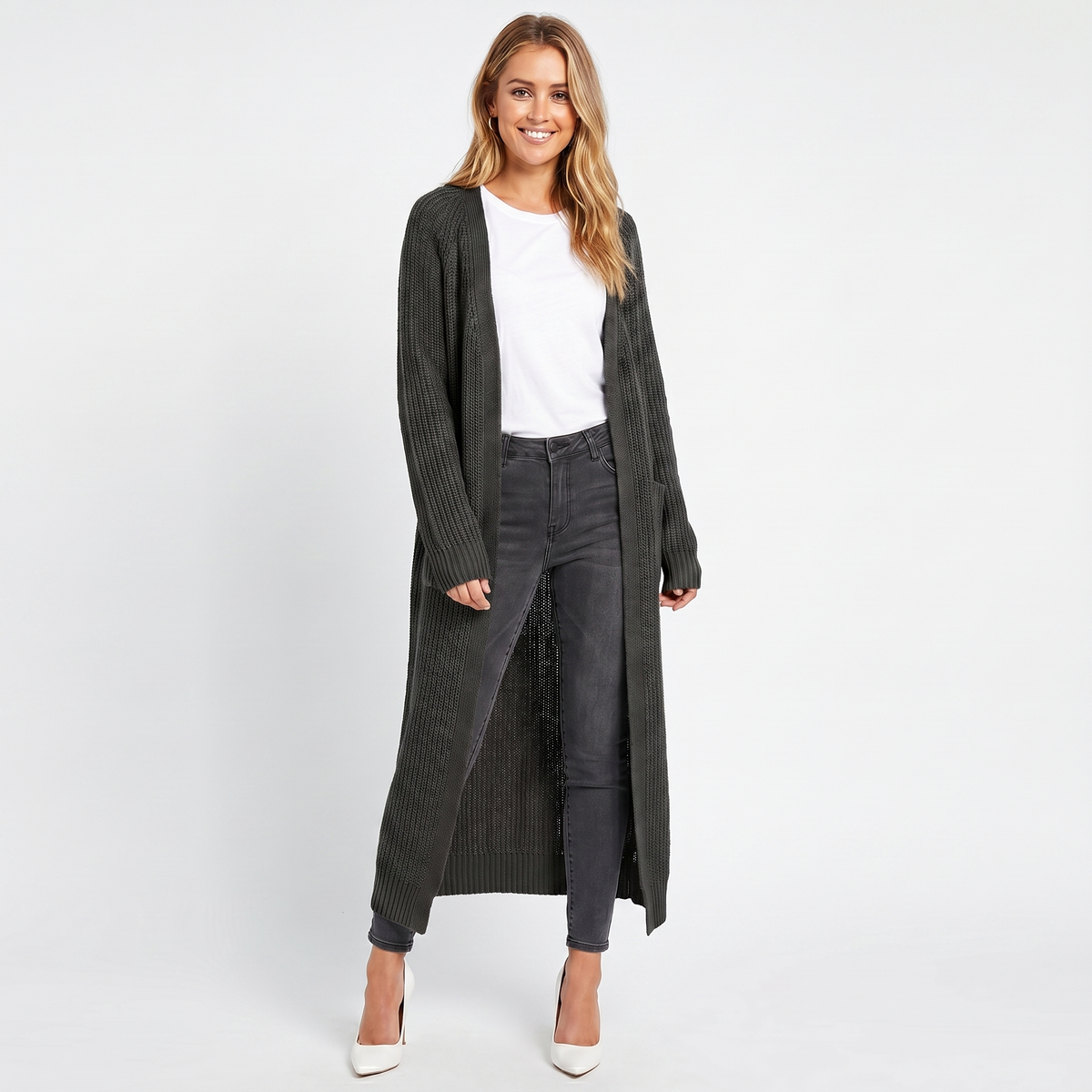 Women's Knee Length Knit Winter Cardigan