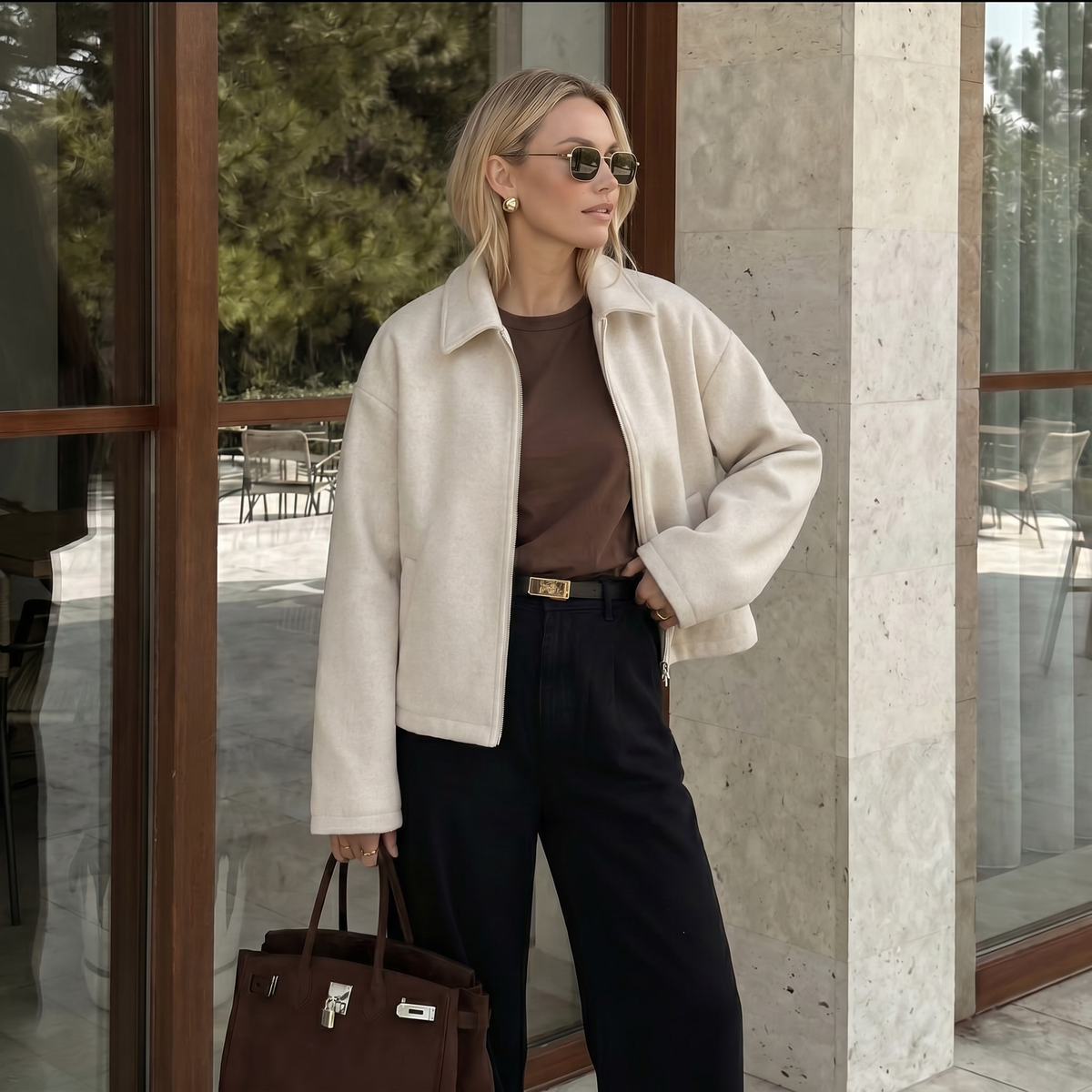 Women's Wool Blend Coat Cropped Oversized Collar Winter Jacket