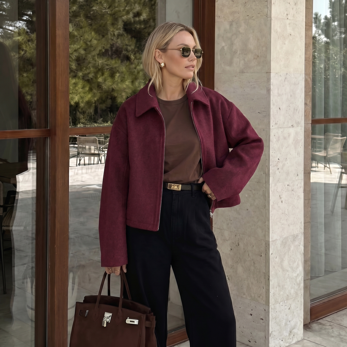 Women's Wool Blend Coat Cropped Oversized Collar Winter Jacket