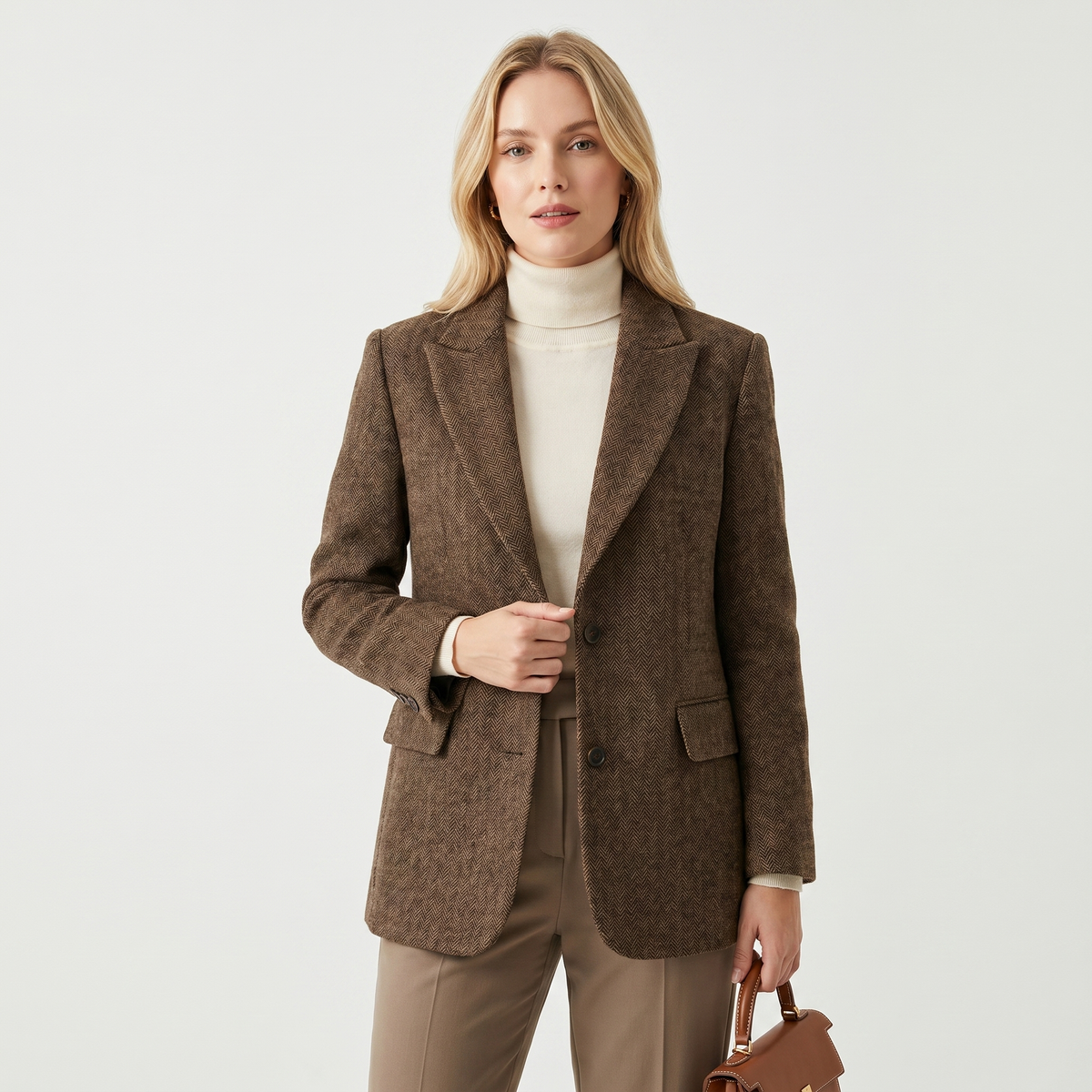 Women's Herringbone Wool Blend Tailored Blazer