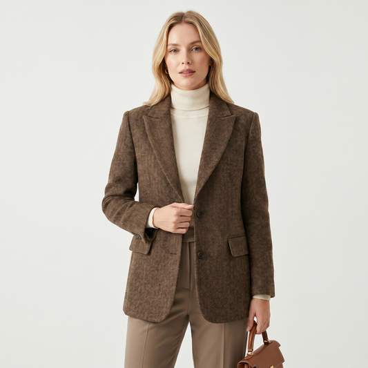 Women's Herringbone Wool Blend Tailored Blazer