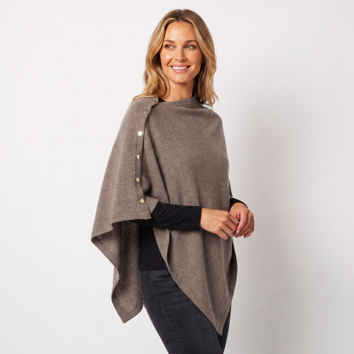 Women's Shawl Knit Button Poncho Cape Winter