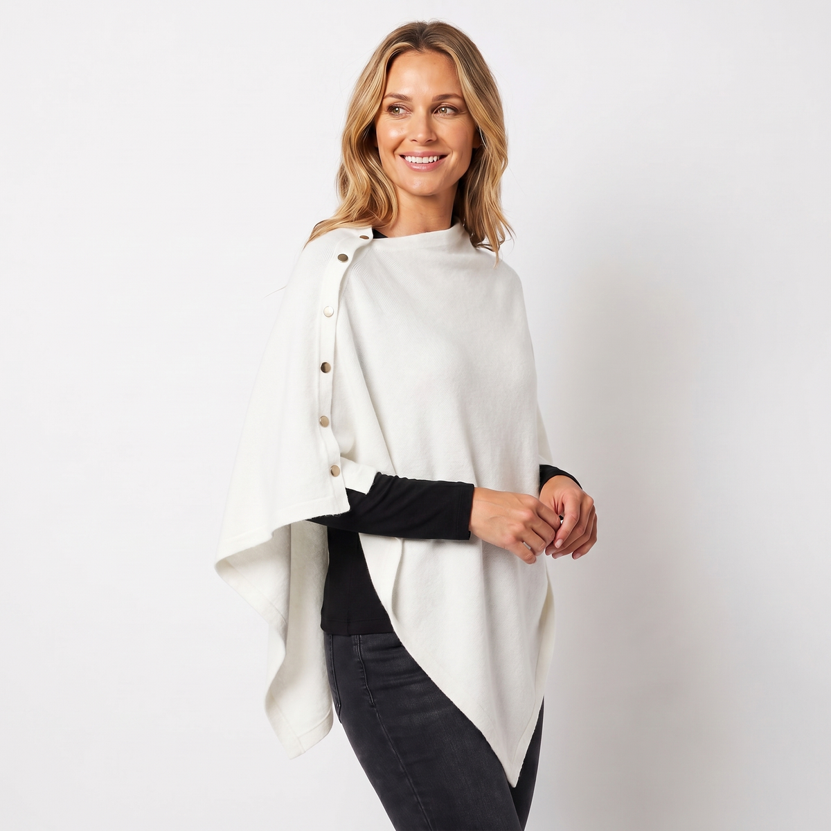 Women's Shawl Knit Button Poncho Cape Winter