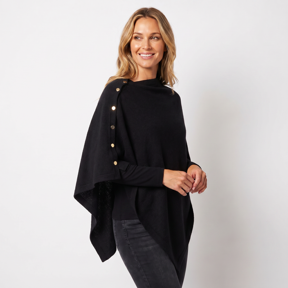 Women's Shawl Knit Button Poncho Cape Winter