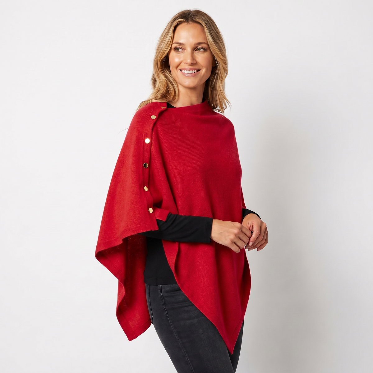 Women's Shawl Knit Button Poncho Cape Winter