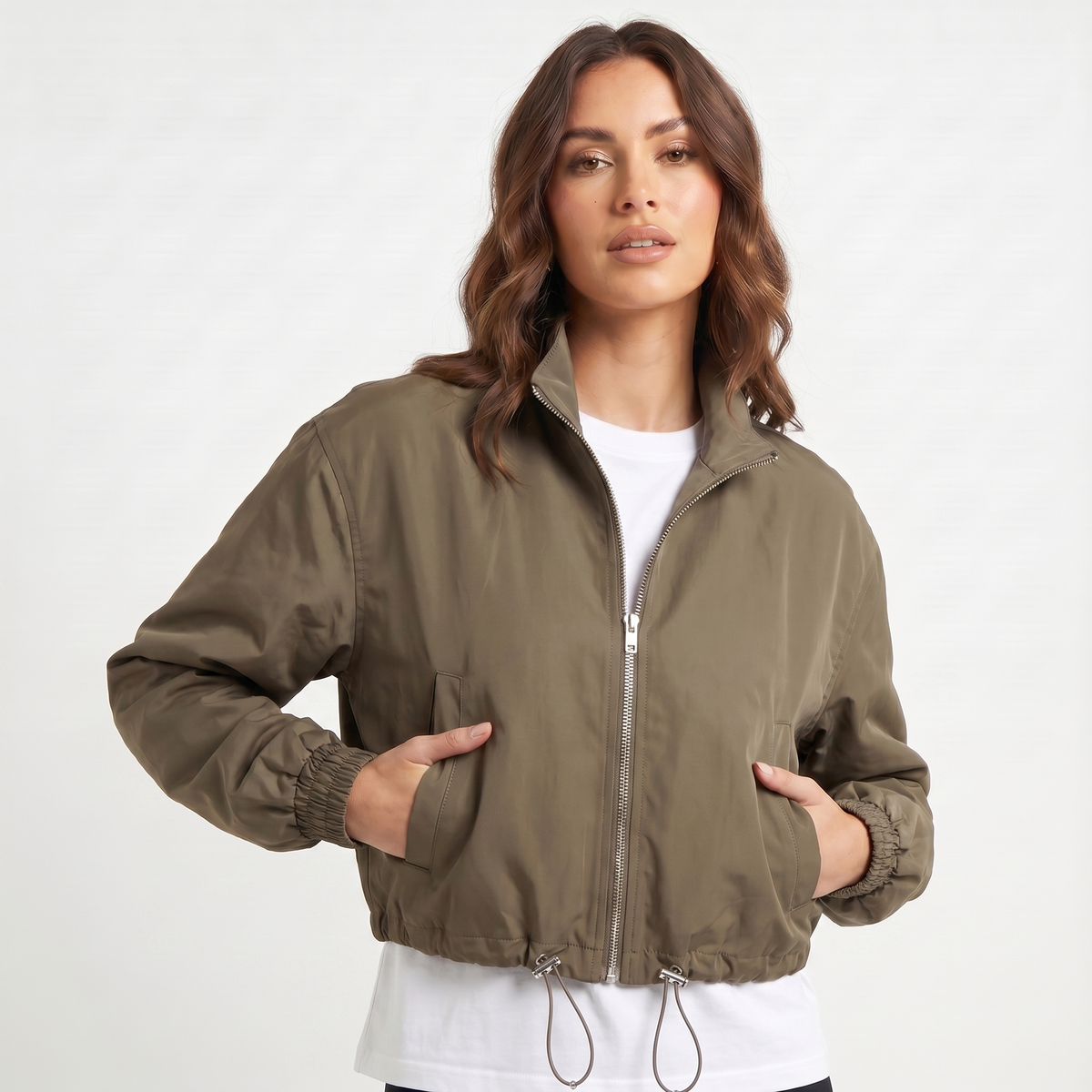 Giacca Bomber Corta Antivento con Zip da Donna