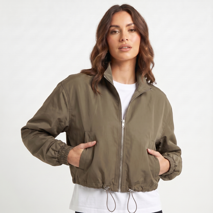 Giacca Bomber Corta Antivento con Zip da Donna