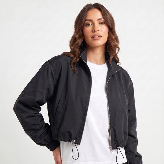 Giacca Bomber Corta Antivento con Zip da Donna
