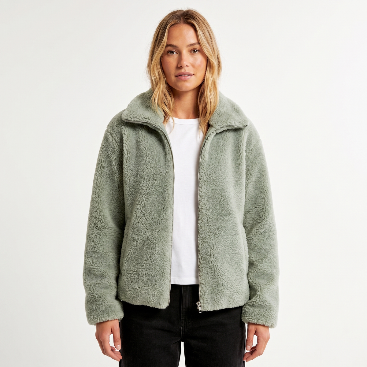 Women's Ladies Sherpa Winter Jacket Stand Collar Two-Way Zip