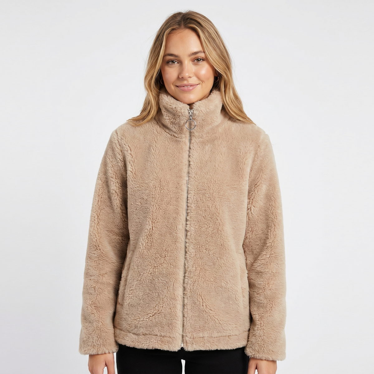 Women's Ladies Sherpa Winter Jacket Stand Collar Two-Way Zip