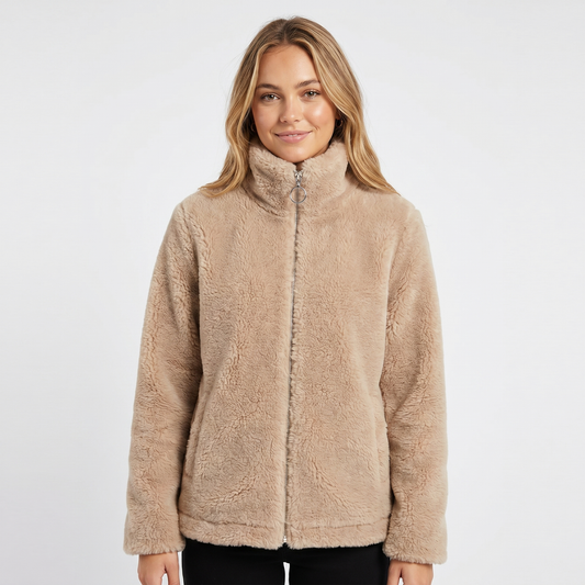 Women's Ladies Sherpa Winter Jacket Stand Collar Two-Way Zip