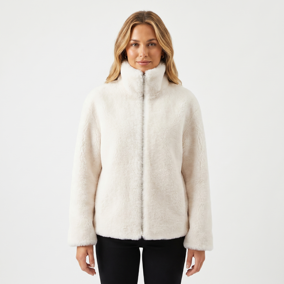 Women's Ladies Sherpa Winter Jacket Stand Collar Two-Way Zip