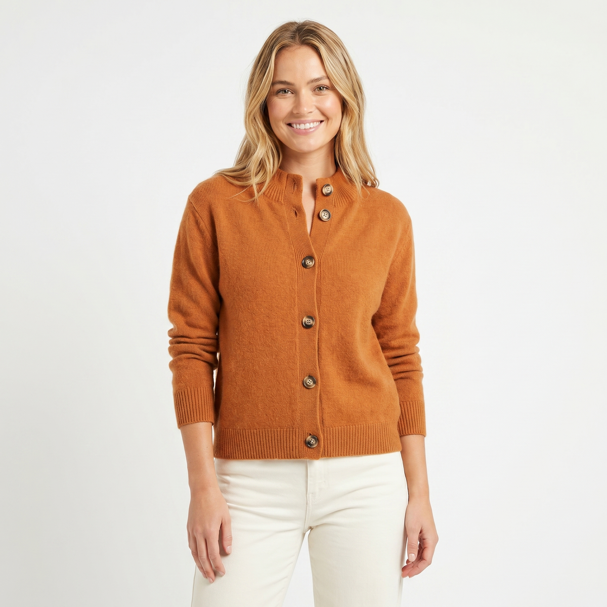 Women's Knit Winter Cardigan Polo Collar Soft Button-Up