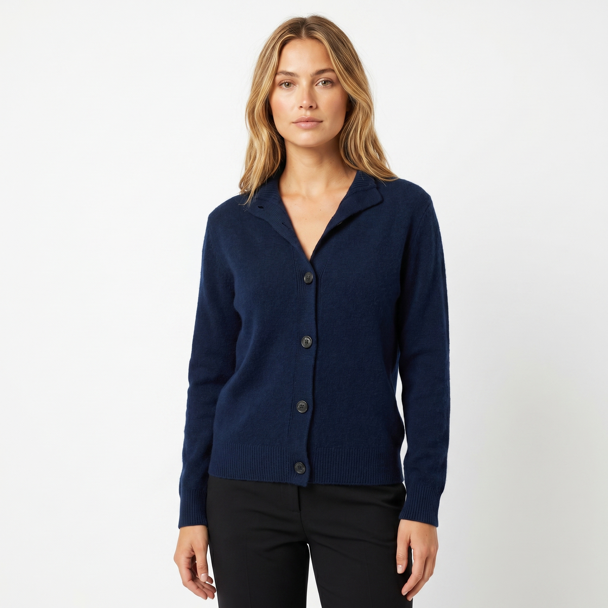 Women's Knit Winter Cardigan Polo Collar Soft Button-Up