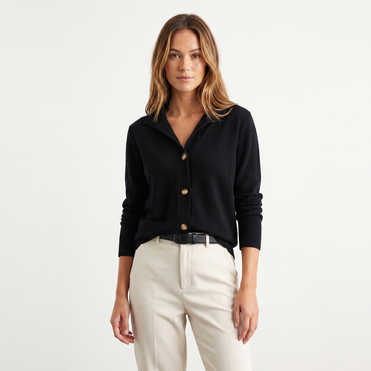 Women's Knit Winter Cardigan Polo Collar Soft Button-Up