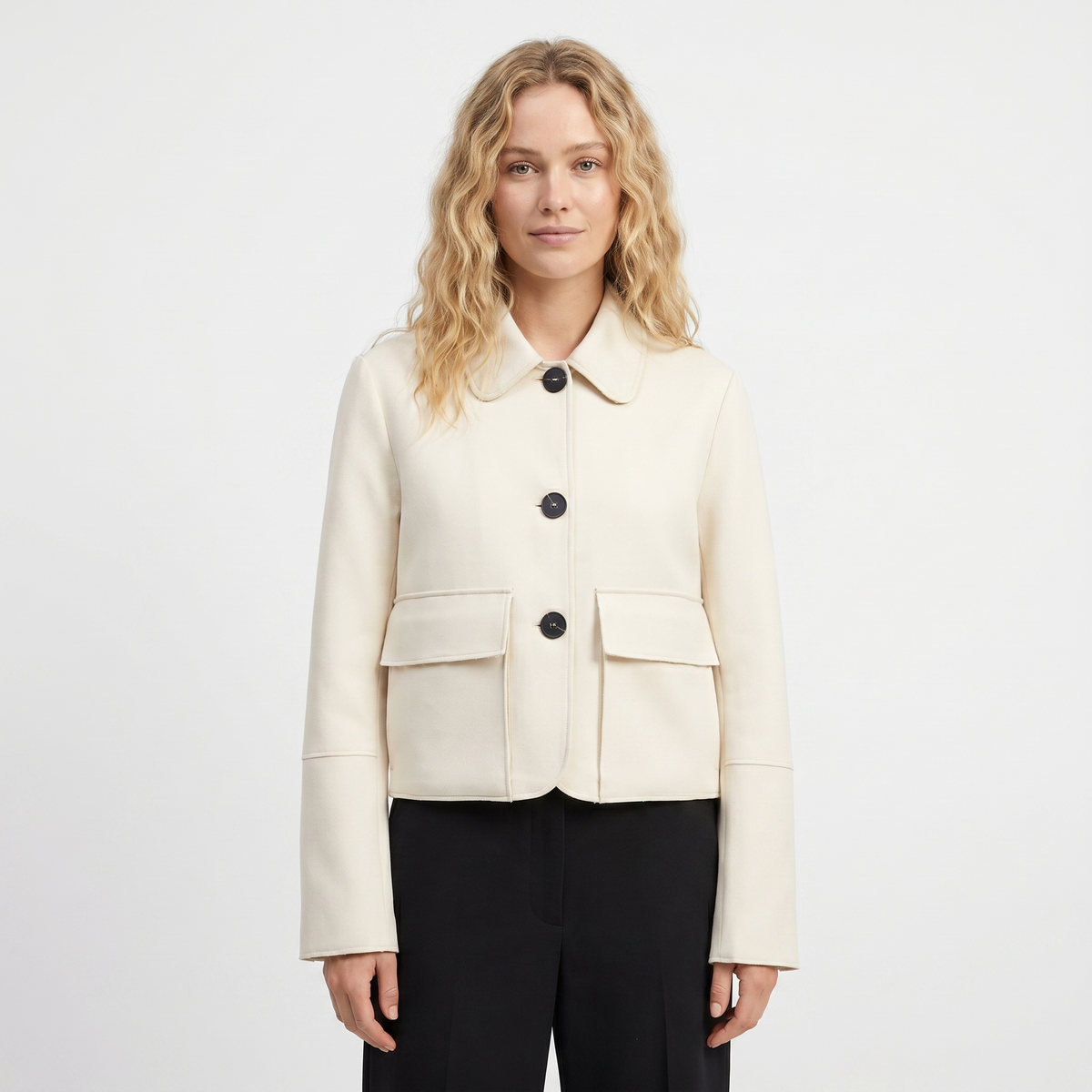Women's Brown Suede Jacket Cropped Collared Button-Up