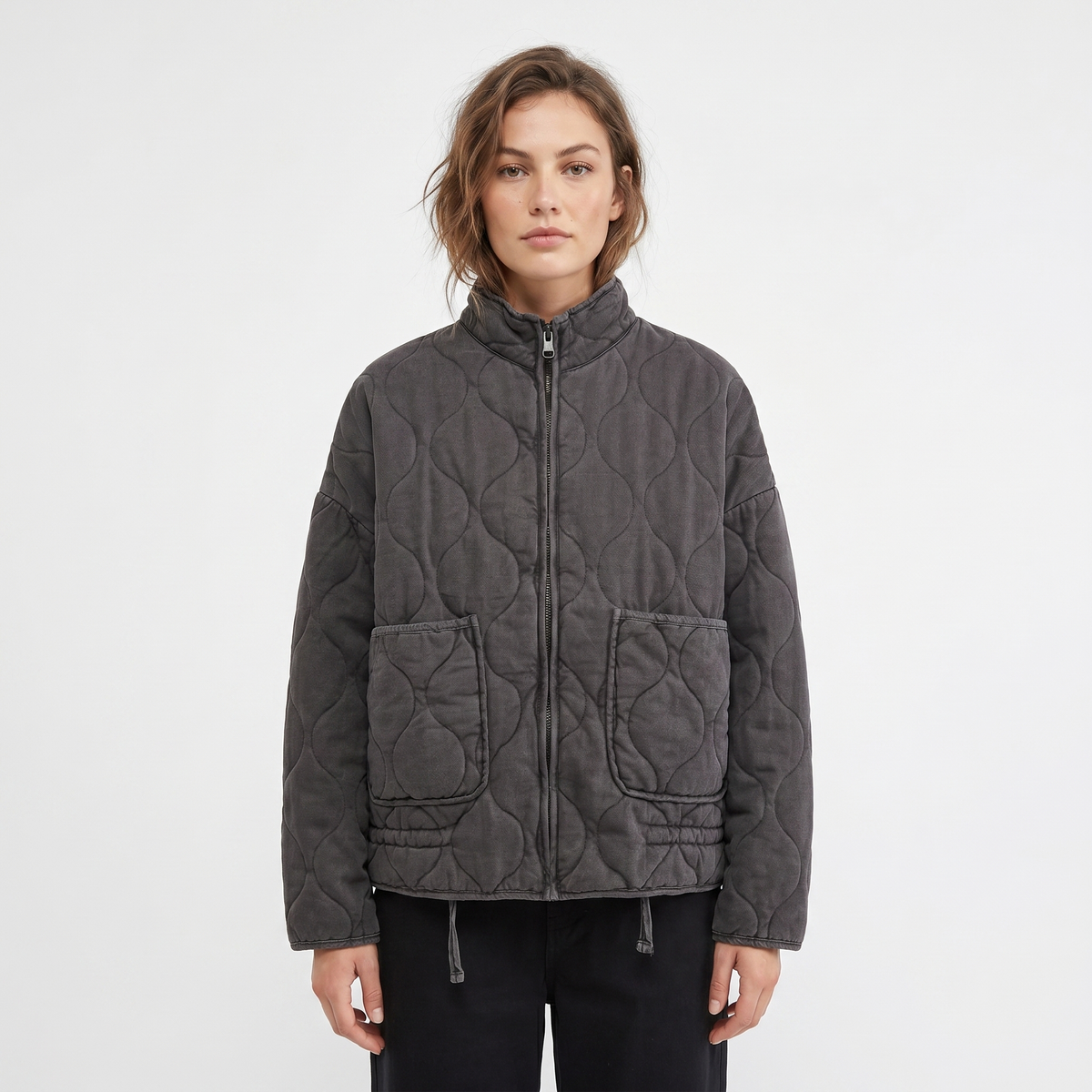 Women's Quilted Anorak Utility Stand Collar Zip-Up Autumn