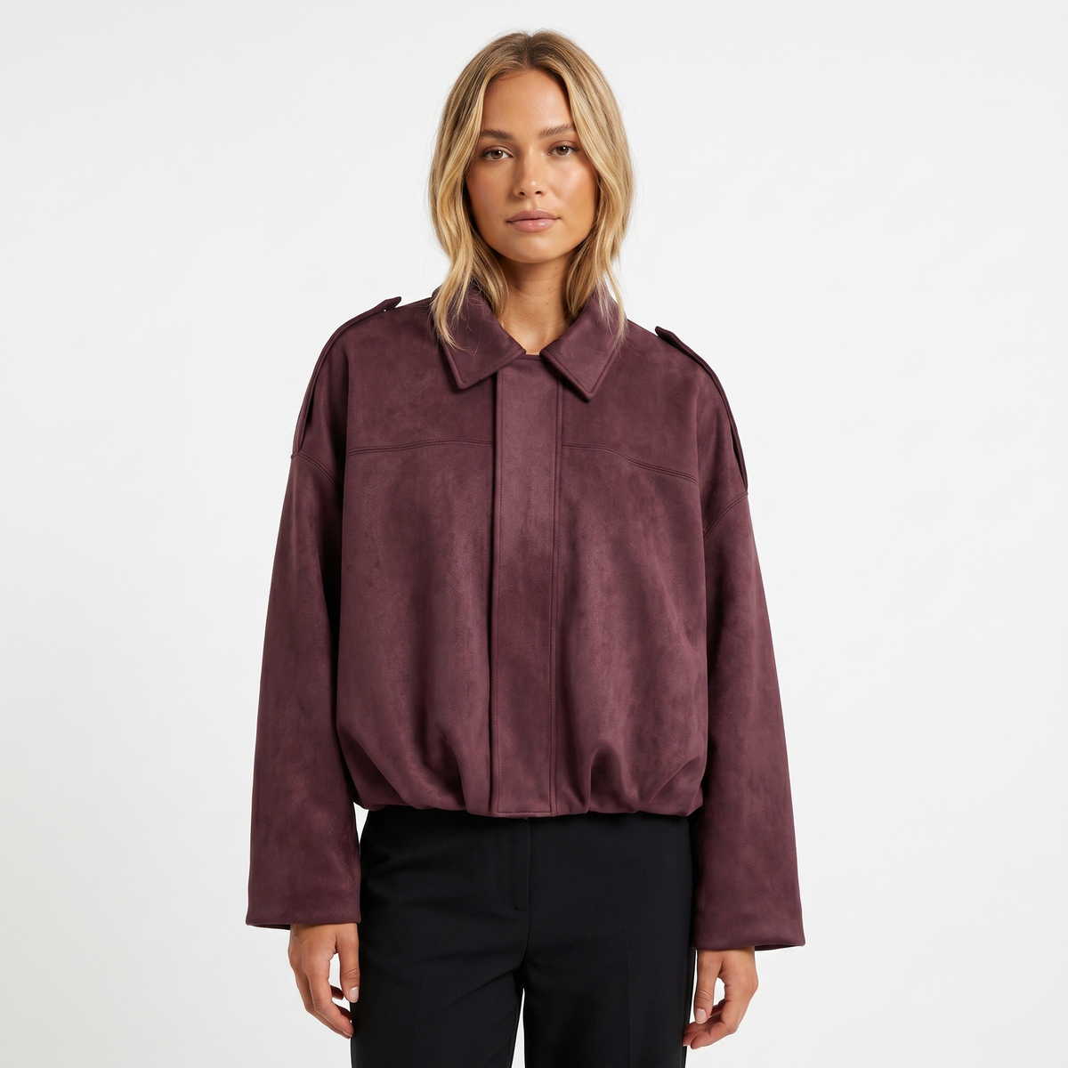 Women's Cropped Bomber Autumn Jacket Suede Drop-Shoulder