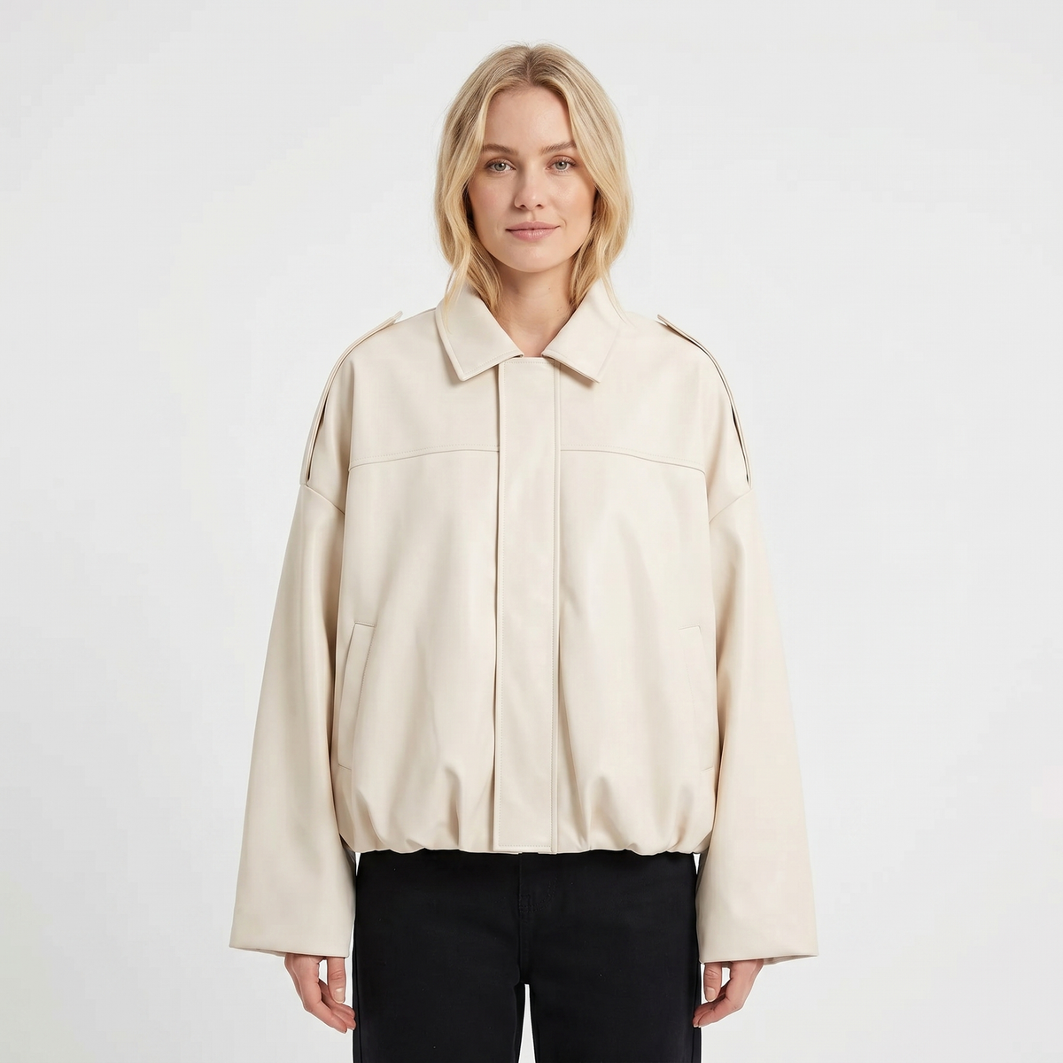 Women's Cropped Bomber Autumn Jacket Suede Drop-Shoulder
