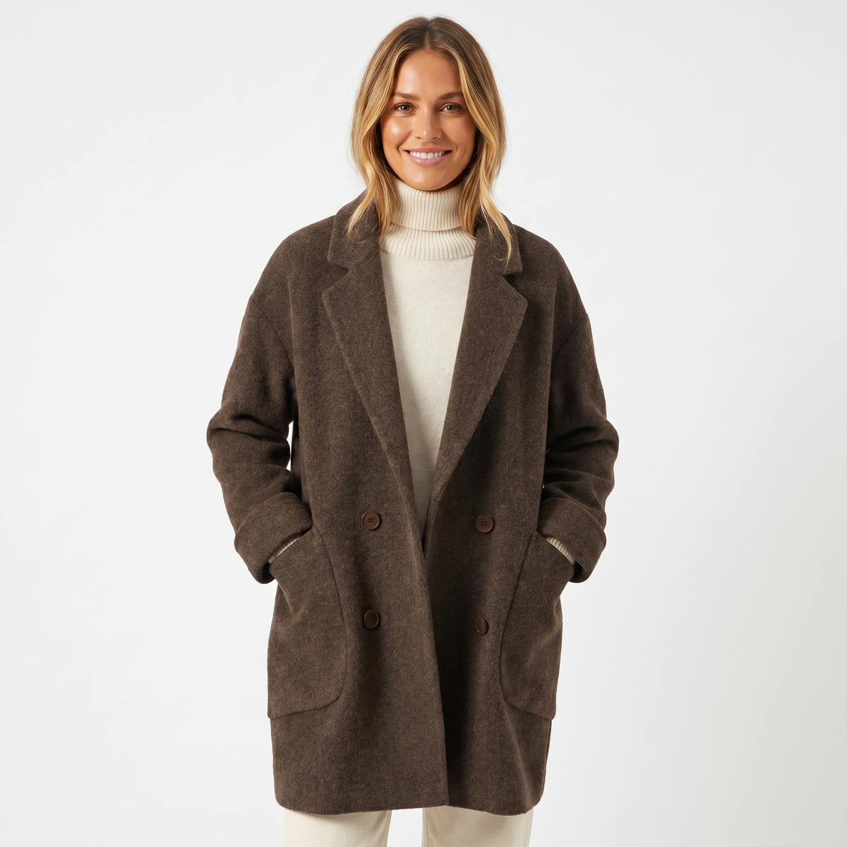Women's Wool Double-Breasted Winter Coat Oversized Mid-Length