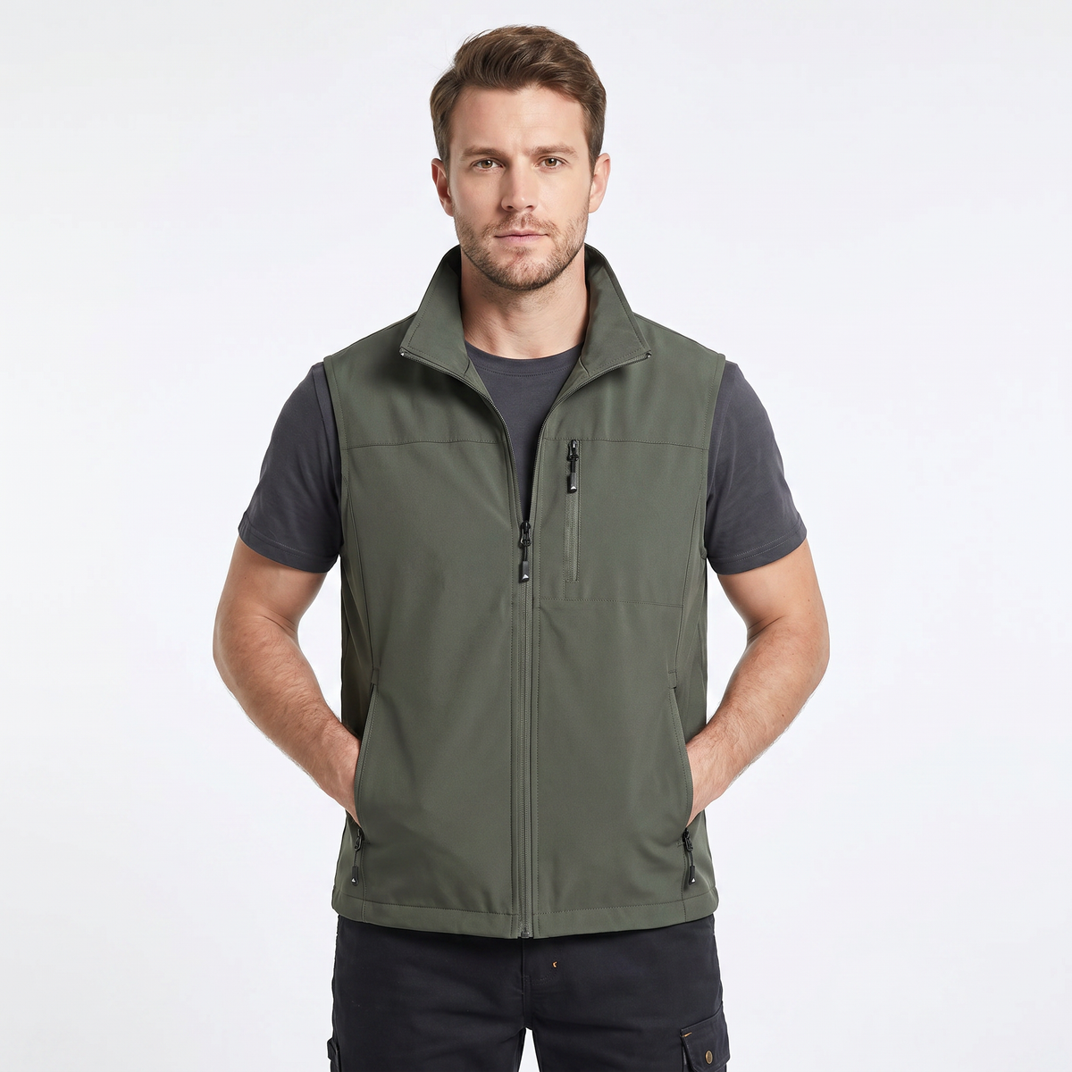 Gilet Leggero da Uomo – Collo Coreano con Zip Utility