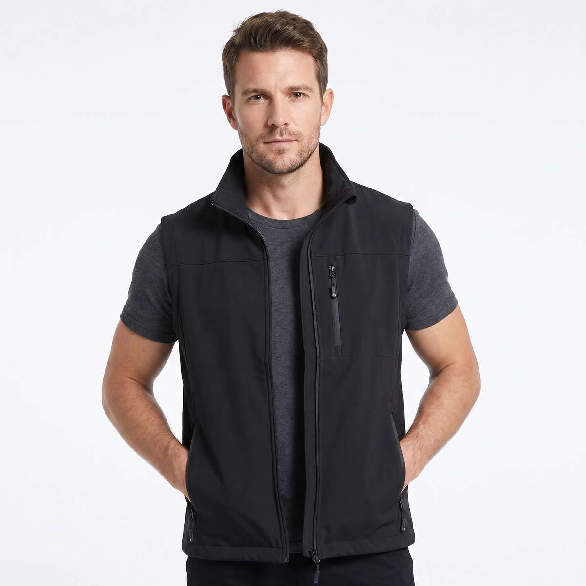 Gilet Leggero da Uomo – Collo Coreano con Zip Utility