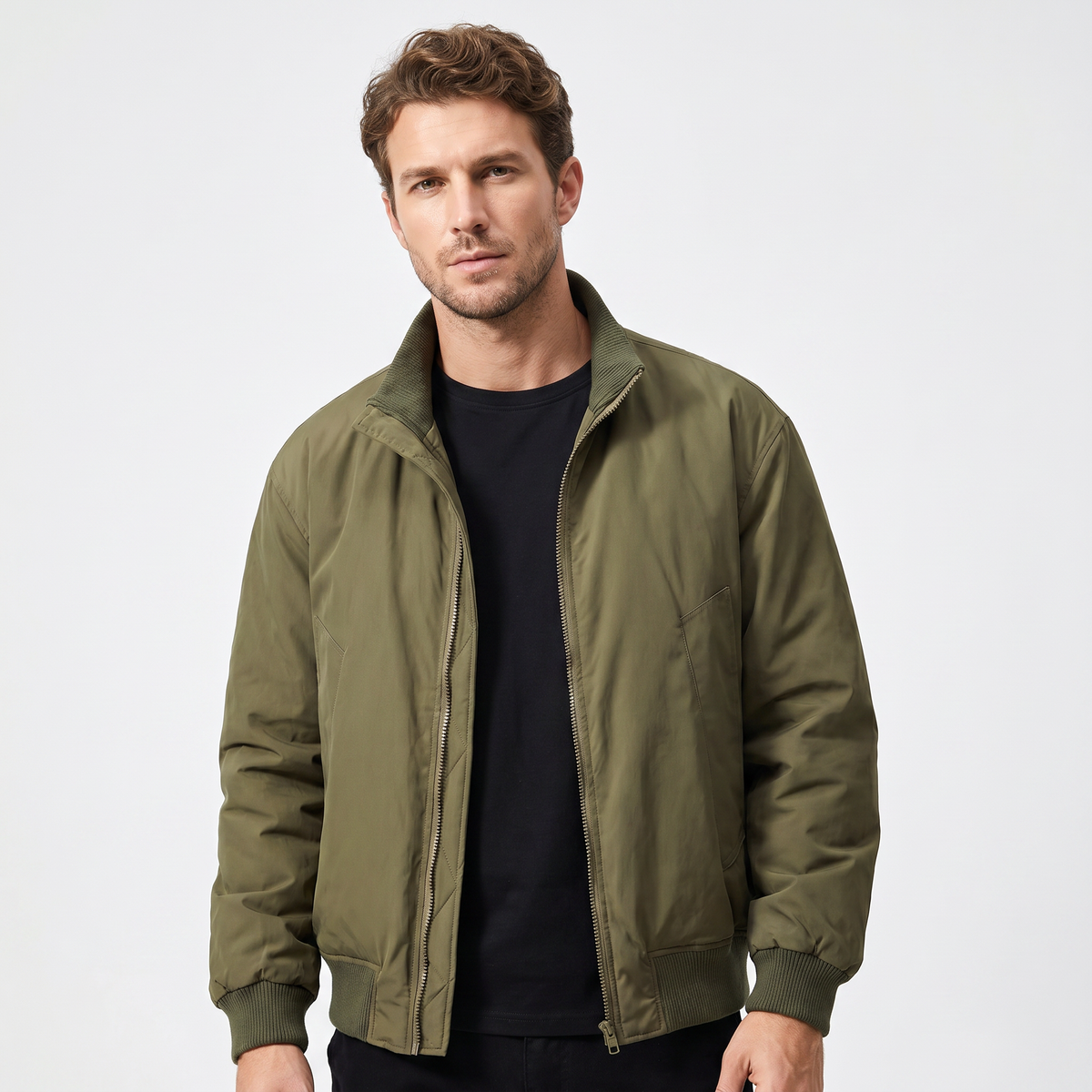 Men's Bomber Autumn Jacket Padded Stand Collar Flight Style