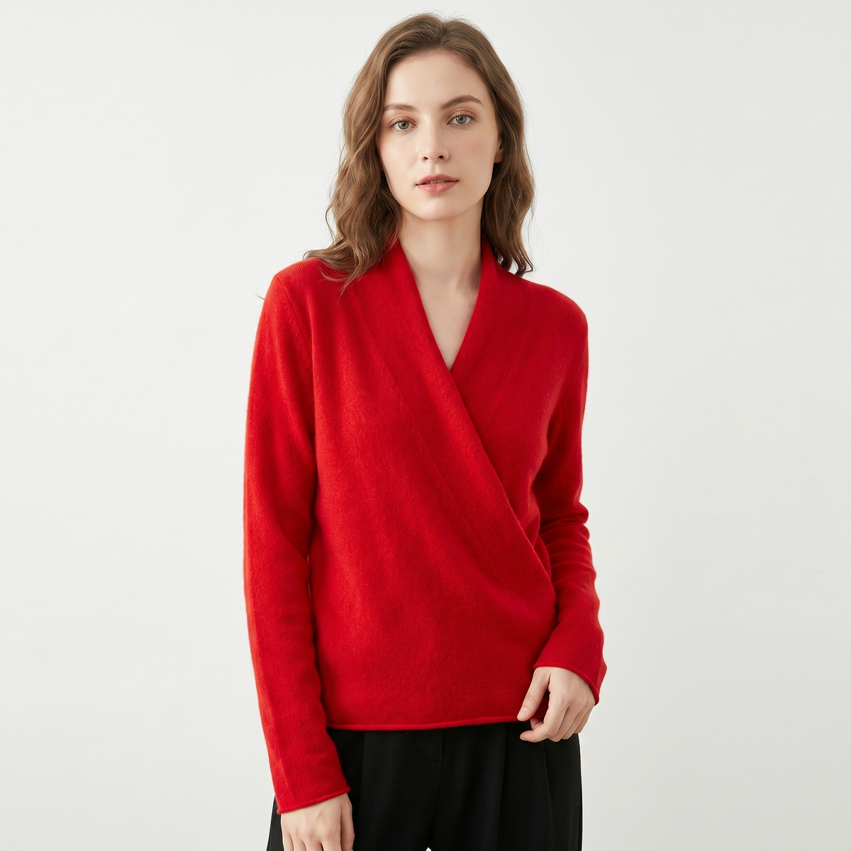 Women's Crossover Winter Sweater Womens Soft Knit V-Neck Wrap Front