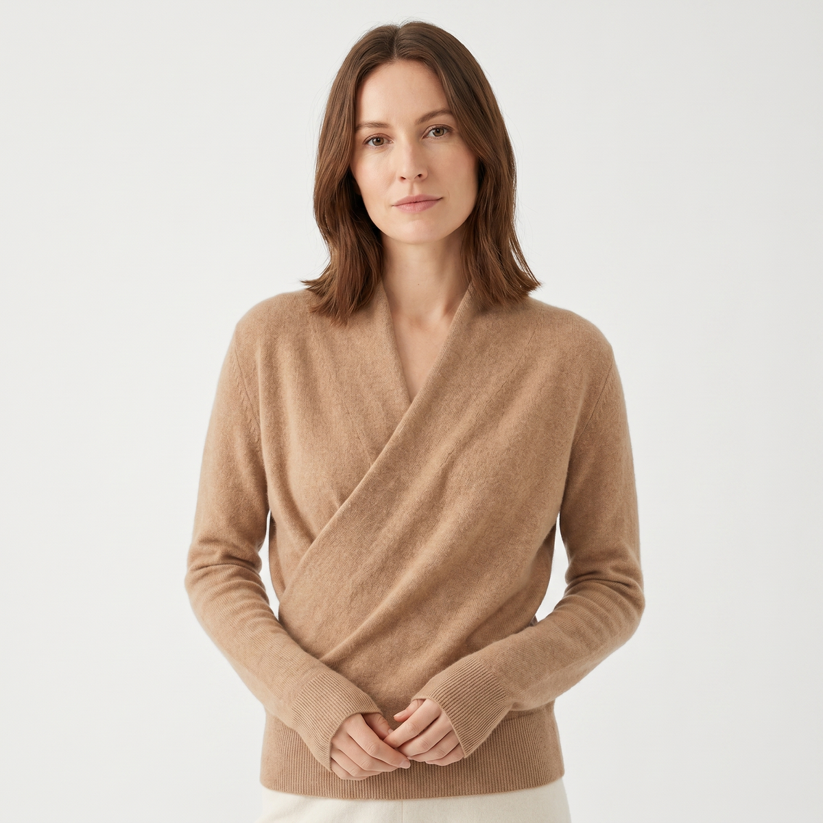 Maglione da donna incrociato – Cashmere scollo a V incrociato sul davanti