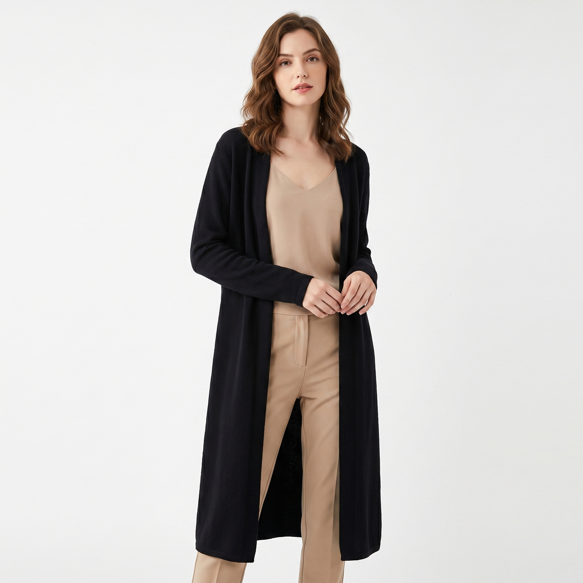 Women's Long Winter Cardigan Soft Knit Open-Front Drape