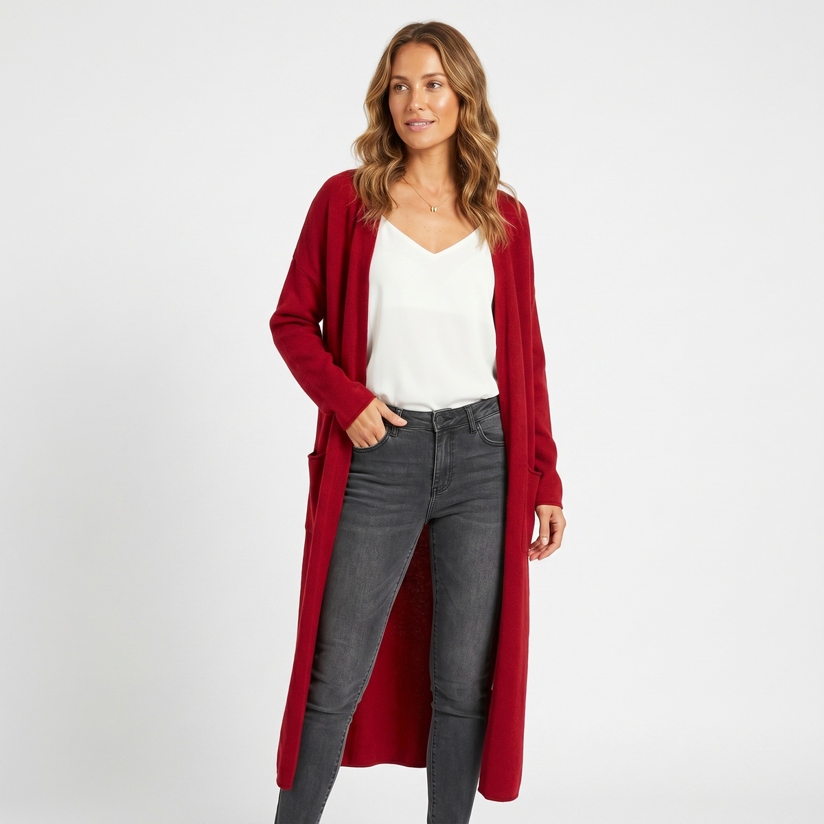 Women's Long Winter Cardigan Soft Knit Open-Front Drape