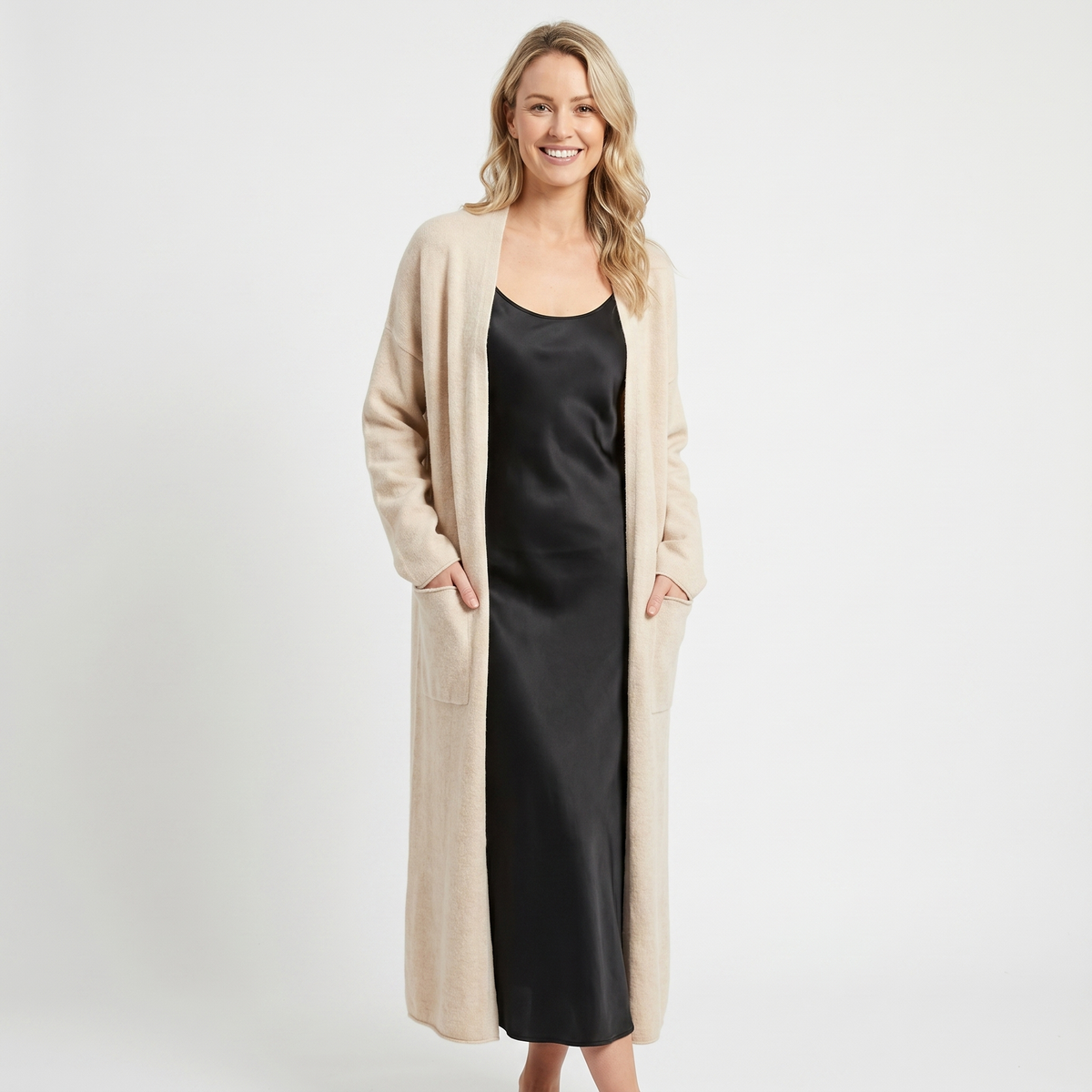 Women's Long Winter Cardigan Soft Knit Open-Front Drape