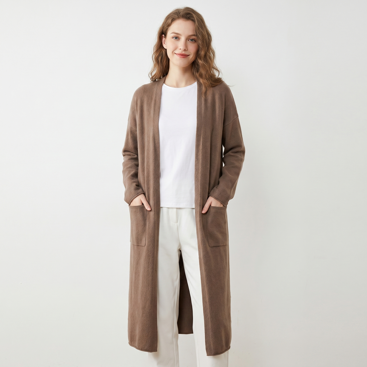 Women's Long Winter Cardigan Soft Knit Open-Front Drape