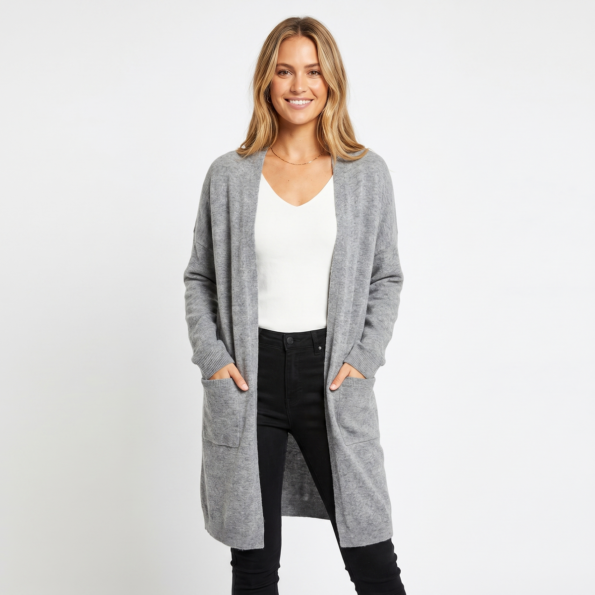 Women's Long Winter Cardigan Soft Knit Open-Front Drape