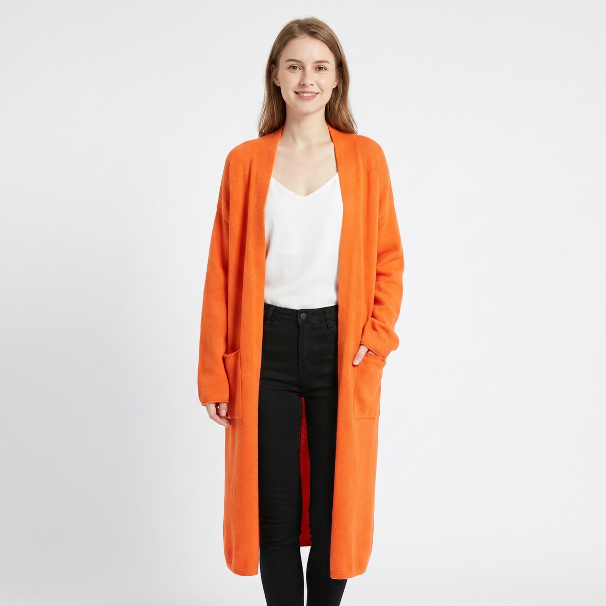 Women's Long Winter Cardigan Soft Knit Open-Front Drape