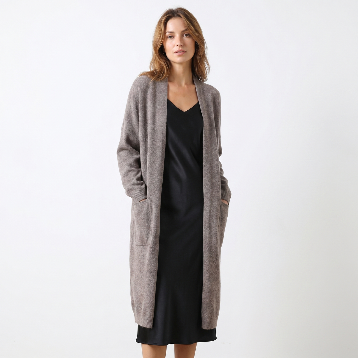Women's Long Winter Cardigan Soft Knit Open-Front Drape