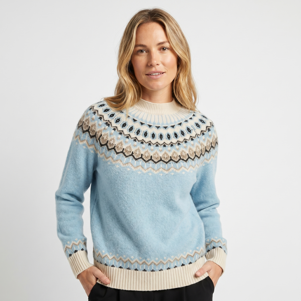 Women's Cashmere Winter Sweater Fair Isle Yoke Jacquard