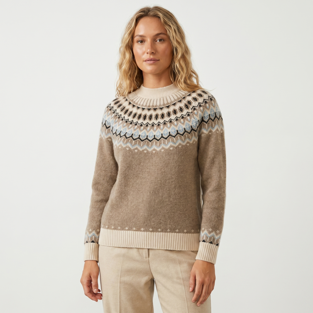 Women's Cashmere Winter Sweater Fair Isle Yoke Jacquard