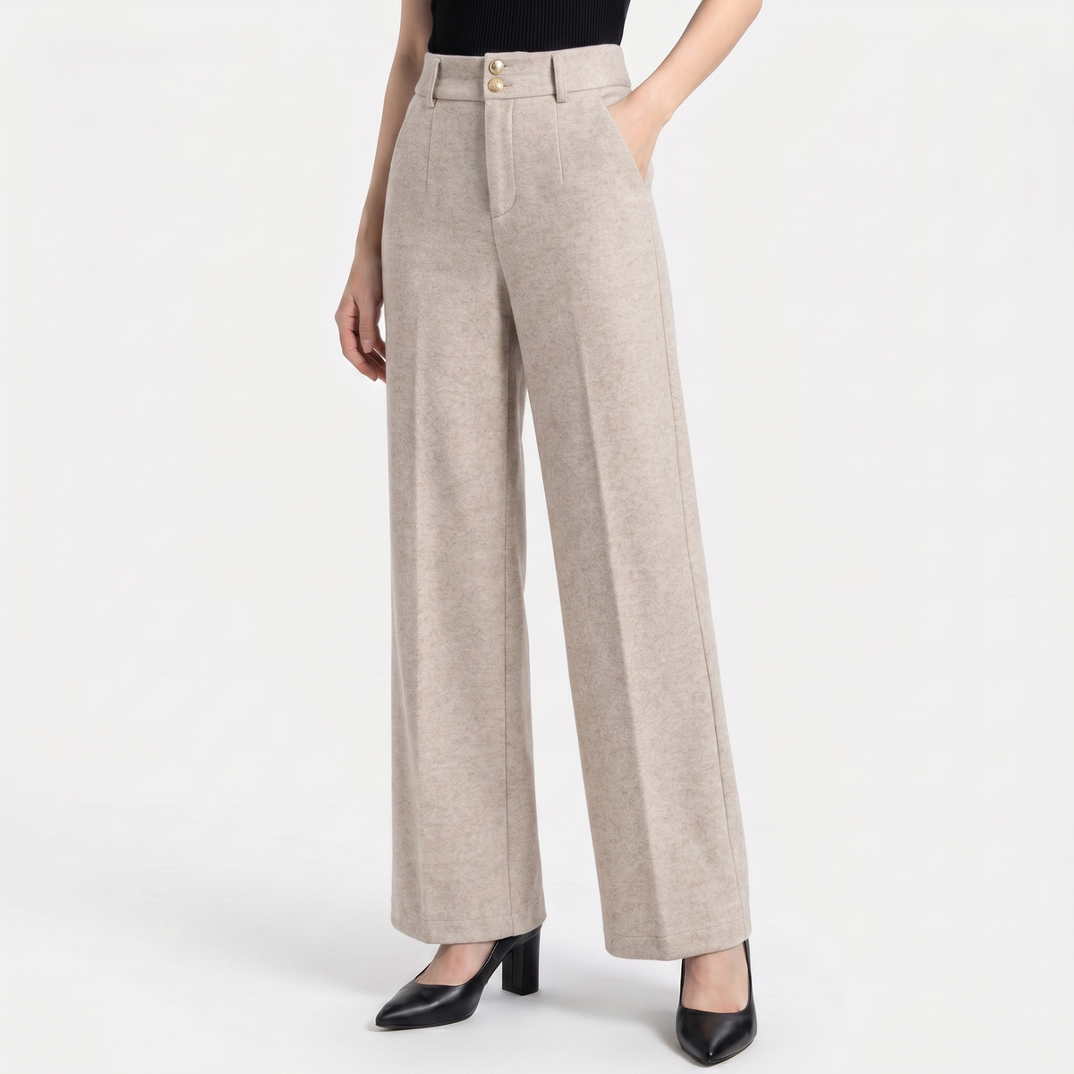 Women's Pant Suit Pants Wide-Leg High-Waist Tweed-Look