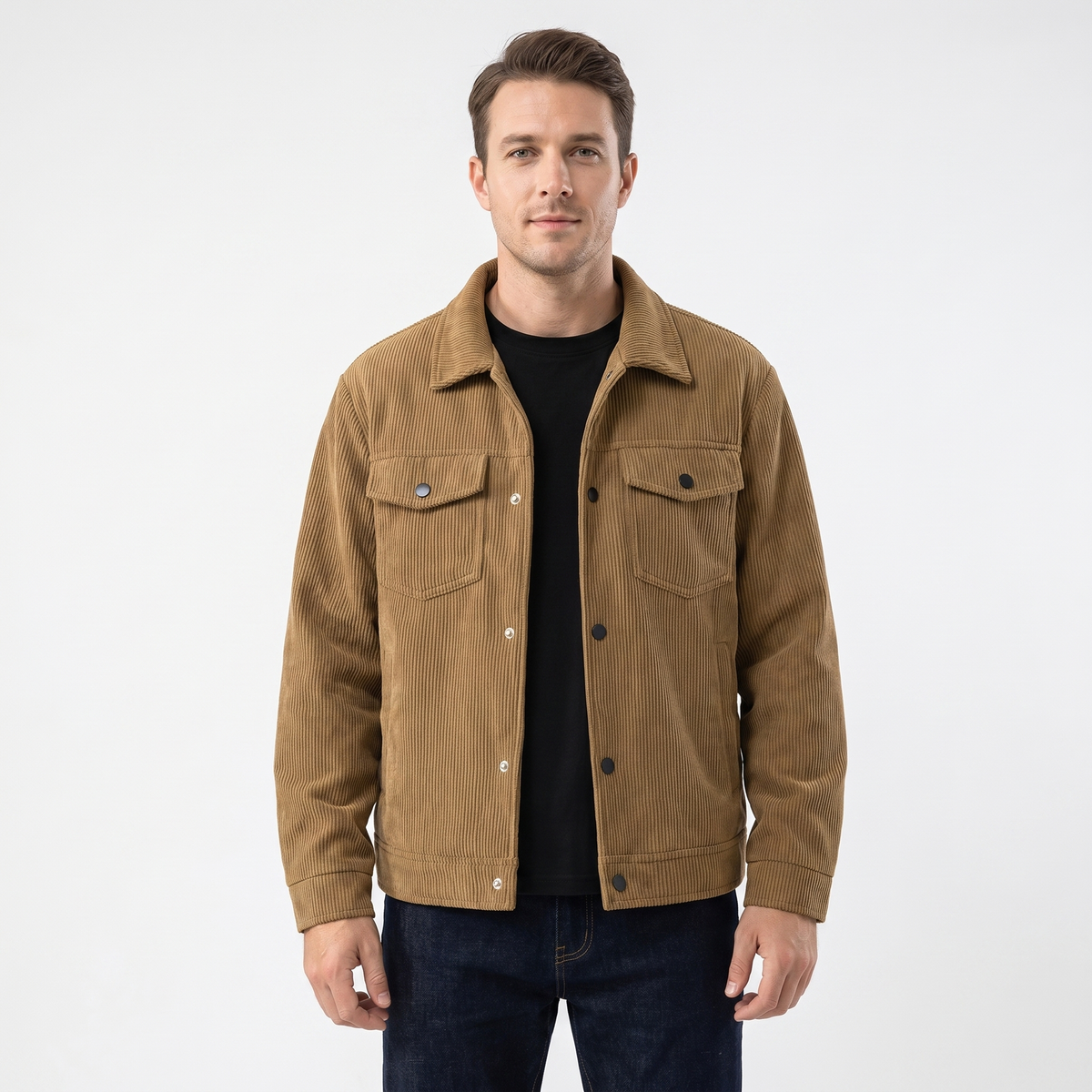 Men's Winter Corduroy Autumn Jacket Wide Wale Trucker Snap Button