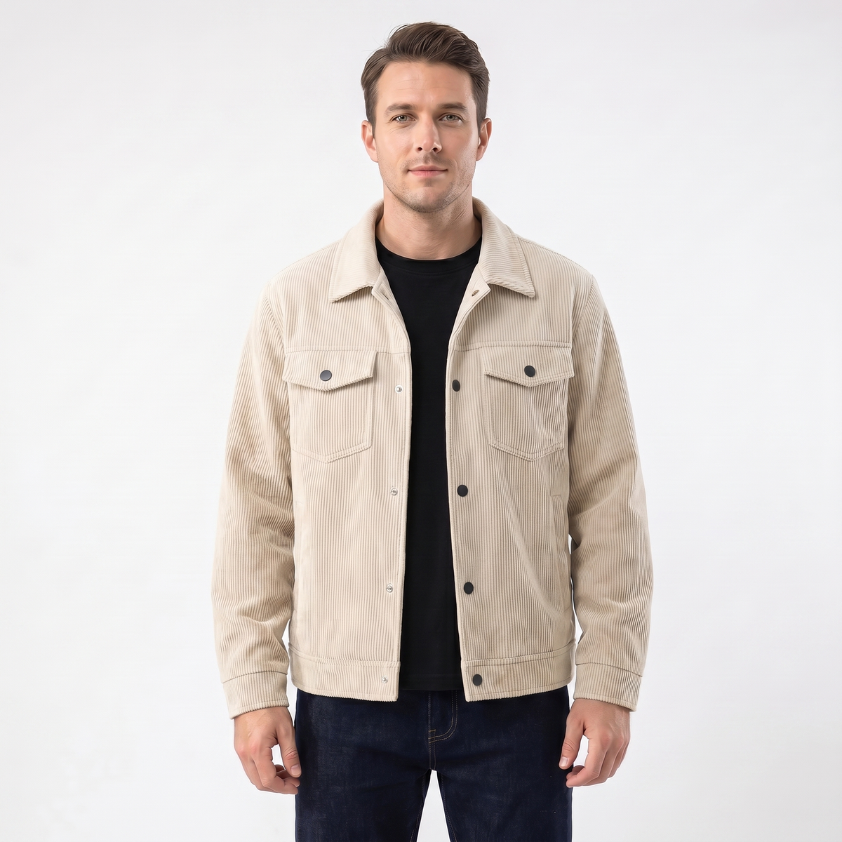 Men's Winter Corduroy Autumn Jacket Wide Wale Trucker Snap Button