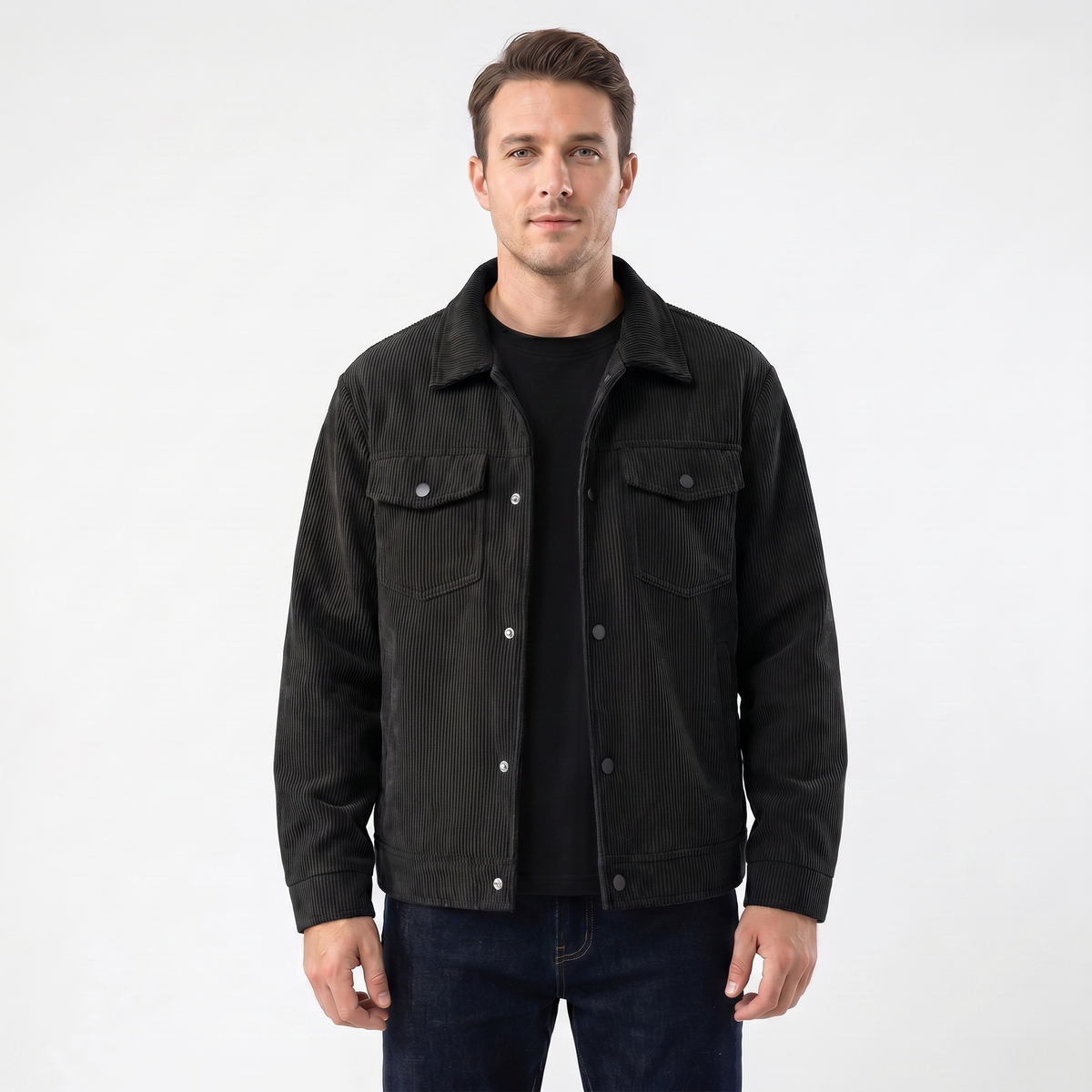 Men's Winter Corduroy Autumn Jacket Wide Wale Trucker Snap Button
